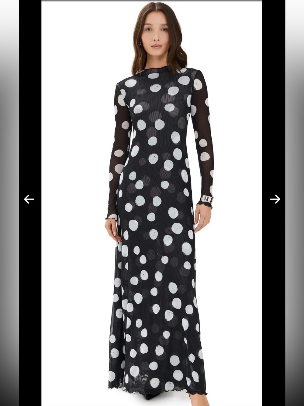Black Polka Dot Long Sleeve Maxi Dress